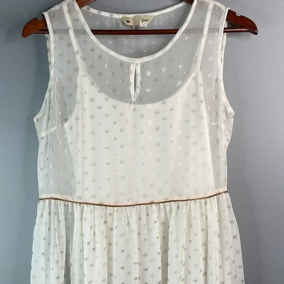 YUMI Ivory Gold Speckled Metallic Dress 2 Piece Sheer Sleeveless Coquette Size M - Picture 3 of 10